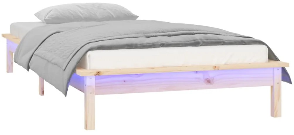 vidaXL Πλαίσιο Κρεβατιού με LED 90 x 190 εκ. Μονό από Μασίφ Ξύλο