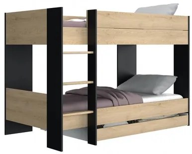 Epiplo World  Duplex κουκέτα με 2 μονά κρεβάτια 107x205x136εκ. Natural Chestnut/Black με αποθηκευτικό συρτάρι BEST-153531