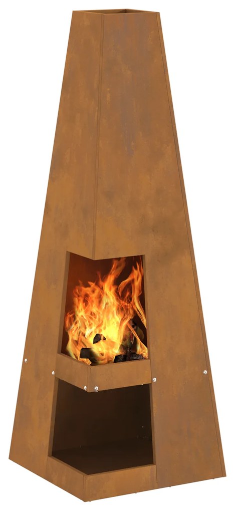 vidaXL Φυτίλι με Αποθήκευση Ξύλων 35x35x100 εκ Από Α weathering Χάλυβα