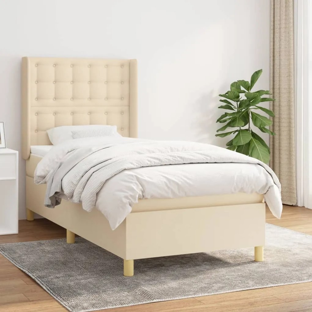 vidaXL Κρεβάτι Boxspring με Στρώμα Κρεμ 100 x 200 εκ. Υφασμάτινο