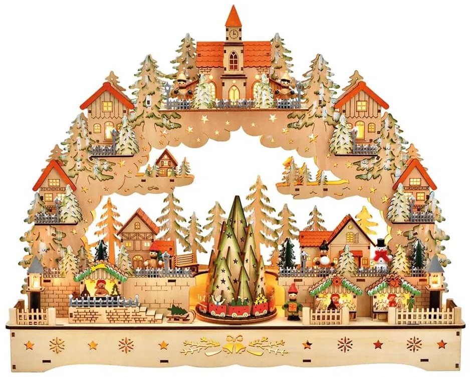 Ξύλινη Διακοσμητική Παράσταση με φωτισμό LED, μουσική, κίνηση και διαστάσεις 47x11x58cm