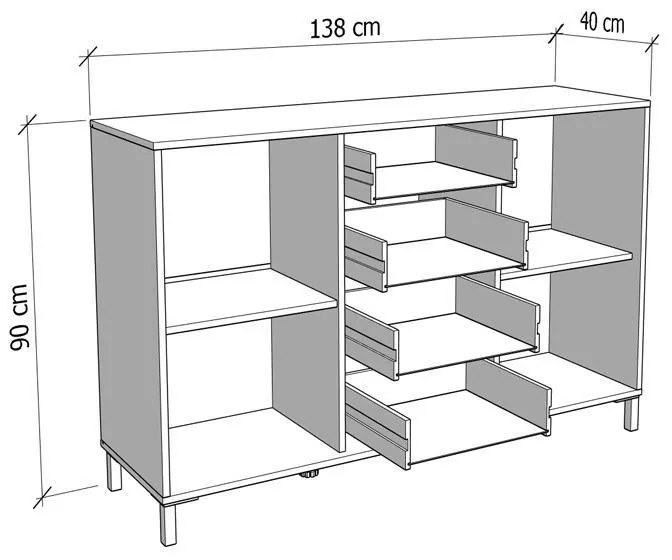 Μπουφές Avignon 138 3K4F2V Artisan oak - Μαύρο 139x40x90εκ. 139x40x90 εκ.