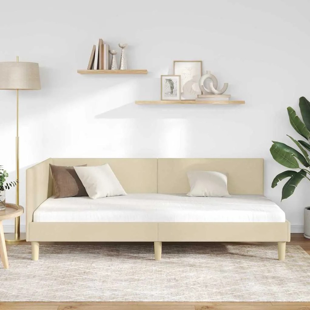 vidaXL Κρεβάτι Γωνίας Άλλο Κρεμ 90 x 200 cm Ύφασμα και Έργο ξύλου