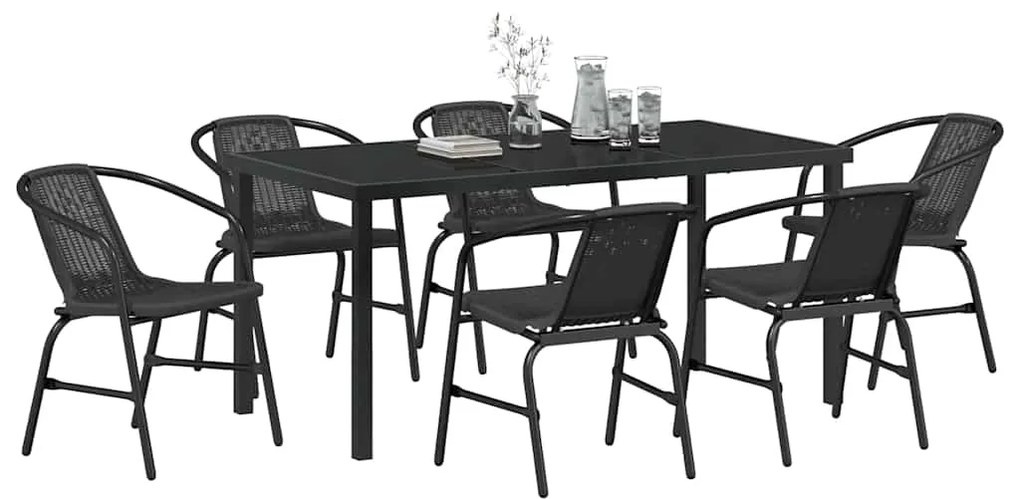 vidaXL Σέτ φαγητού για κήπο 7 pcs Μαύρο Πολυ ράταν