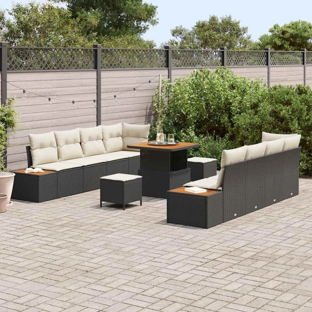 vidaXL Σετ Καναπέ Κήπου 11 pcs Μαύρο, Κρέμα 80 x 80 x 71 cm