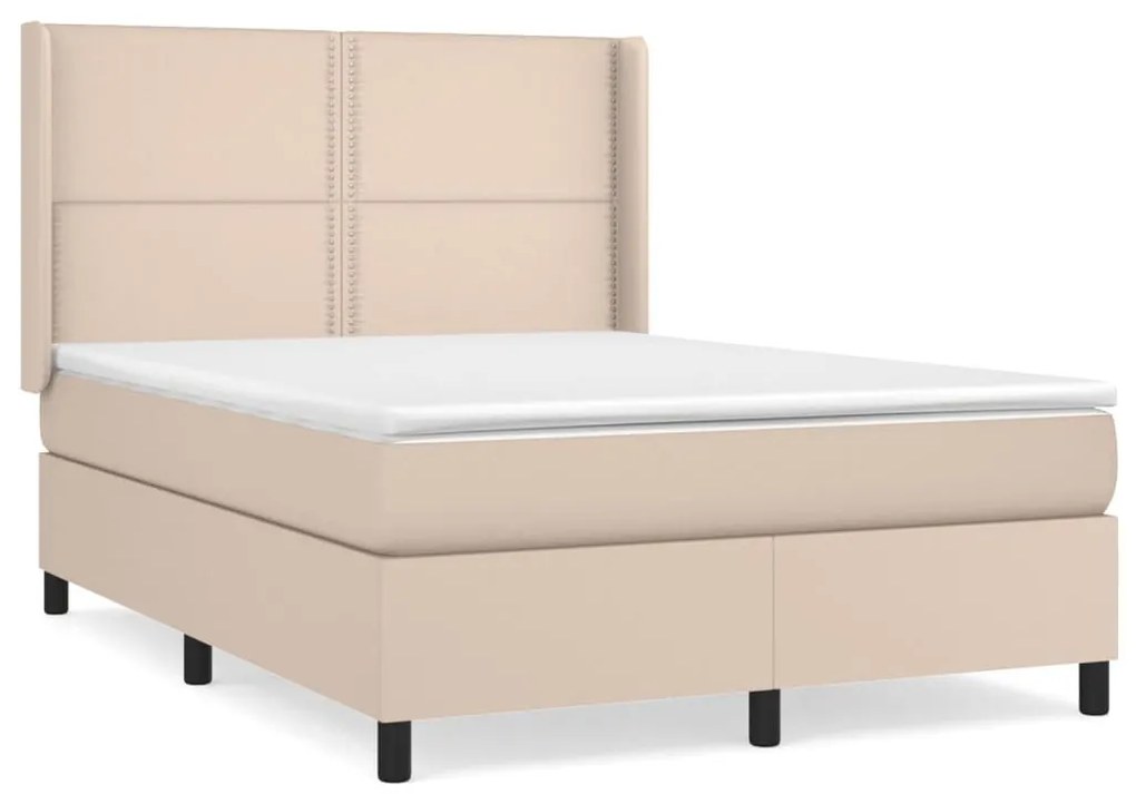 Κρεβάτι Boxspring με Στρώμα Καπουτσίνο 140x200εκ.από Συνθ.Δέρμα - Καφέ