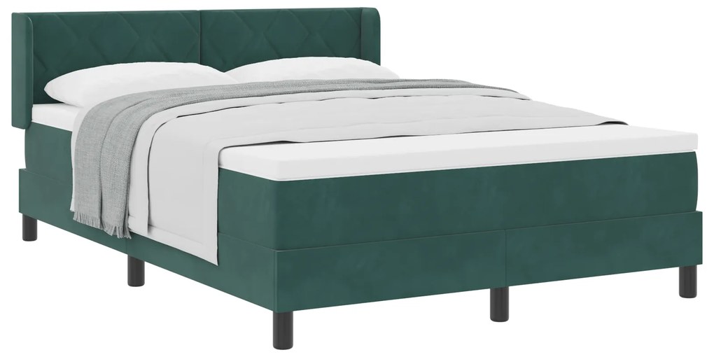 vidaXL Κρεβάτι με στρώμα Box Spring Σκούρο Πράσινο 140x200 εκ Βελούδο