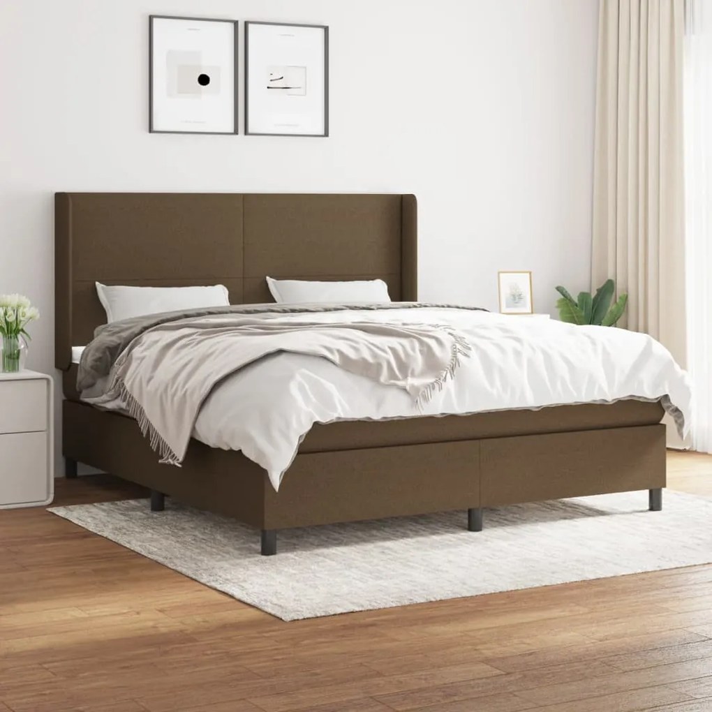 Κρεβάτι Boxspring με Στρώμα Σκούρο Καφέ 180x200 εκ Υφασμάτινο