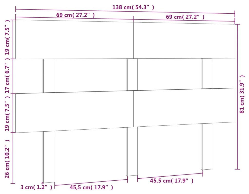 vidaXL Κεφαλάρι Κρεβατιού Λευκό 138 x 3 x 81 εκ. Μασίφ Ξύλο Πεύκου