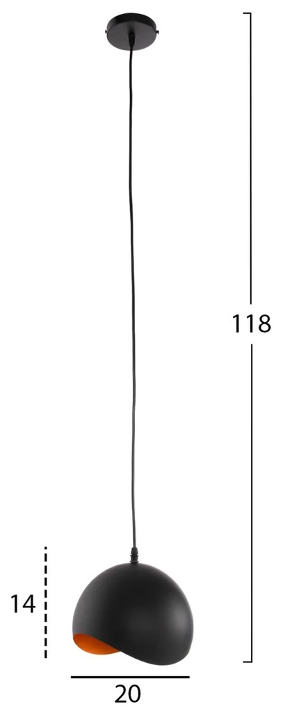 Φωτιστικό Οροφής C4165.01 Μεταλλική Σφαίρα σε Μαύρο - Πορτοκαλί Φ20x118Υεκ. 20x20x118 εκ.