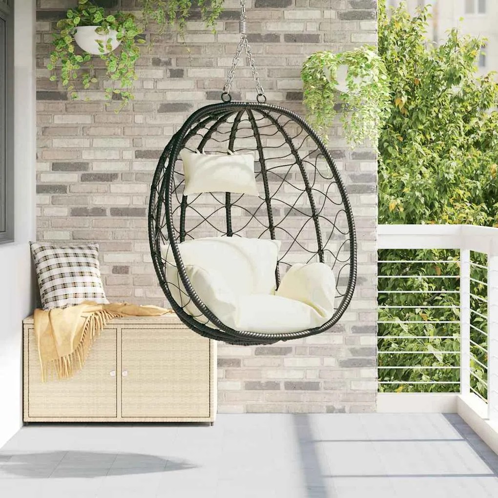 vidaXL Κρεμαστή καρέκλα αυγό Κρεμ λευκό 91.5 x 60 x 110 εκ.