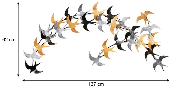 Διακοσμητικό τοίχου Birds Megapap μεταλλικό χρώμα μαύρο - bronze - ασημί 137x62εκ.