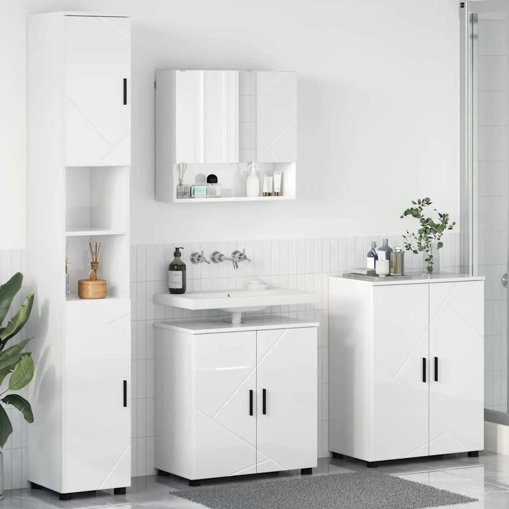 vidaXL Σετ Επίπλων Μπάνιου 4 pcs Γυαλιστερό λευκό 61 x 35 x 64 εκ.