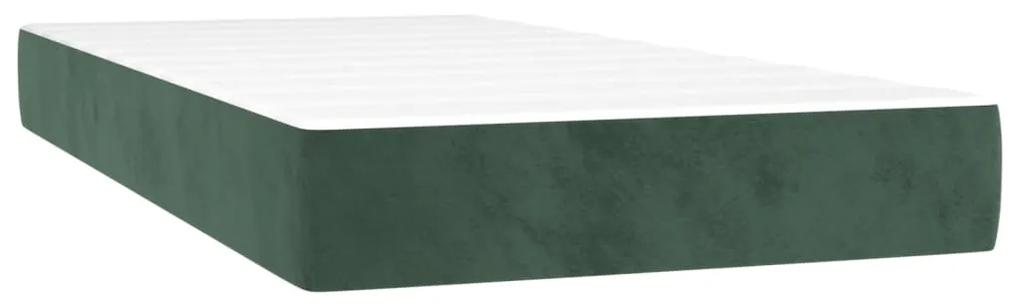 vidaXL Κρεβάτι Boxspring με Στρώμα & LED Σκ. Πράσινο 90x200 εκ Βελούδο