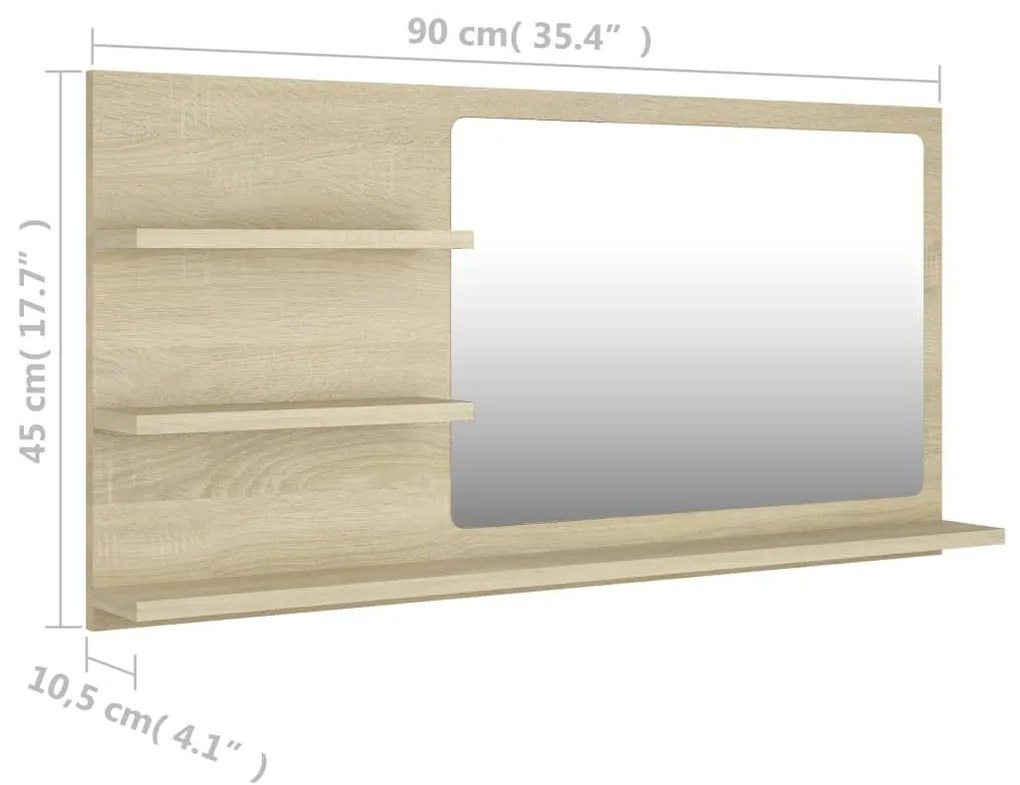 Καθρέφτης Μπάνιου Sonoma Δρυς 90 x 10,5 x 45 εκ. Μοριοσανίδα - Καφέ