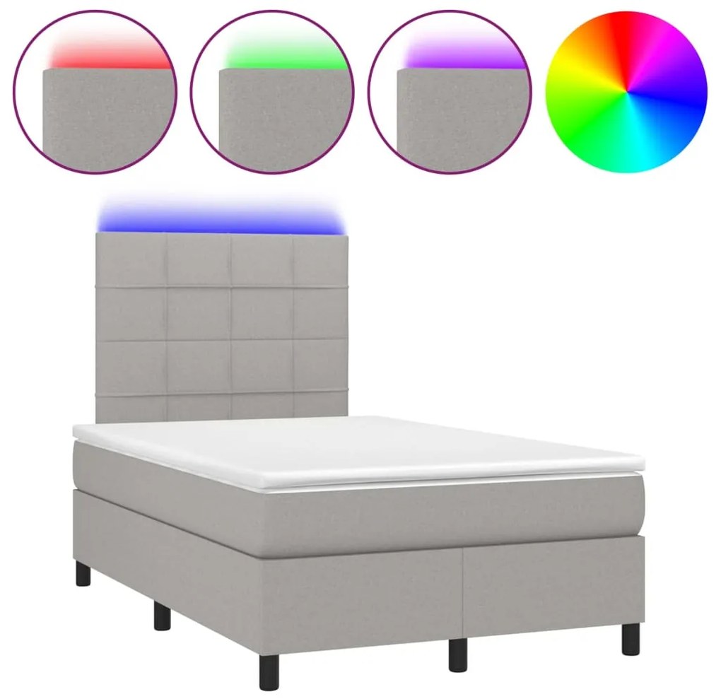 vidaXL Κρεβάτι Boxspring με Στρώμα &amp; LED Αν.Γκρι 120x200 εκ Υφασμάτινο