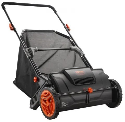VEVOR Push Lawn Sweeper, 21-inch Leaf & Grass Collector, Strong Rubber Wheels & Heavy Duty Thickened Steel Durable to Use with Large Capacity 3.5 cu. ft. Mesh Collection Hopper Bag, 2 Spinning Brushes