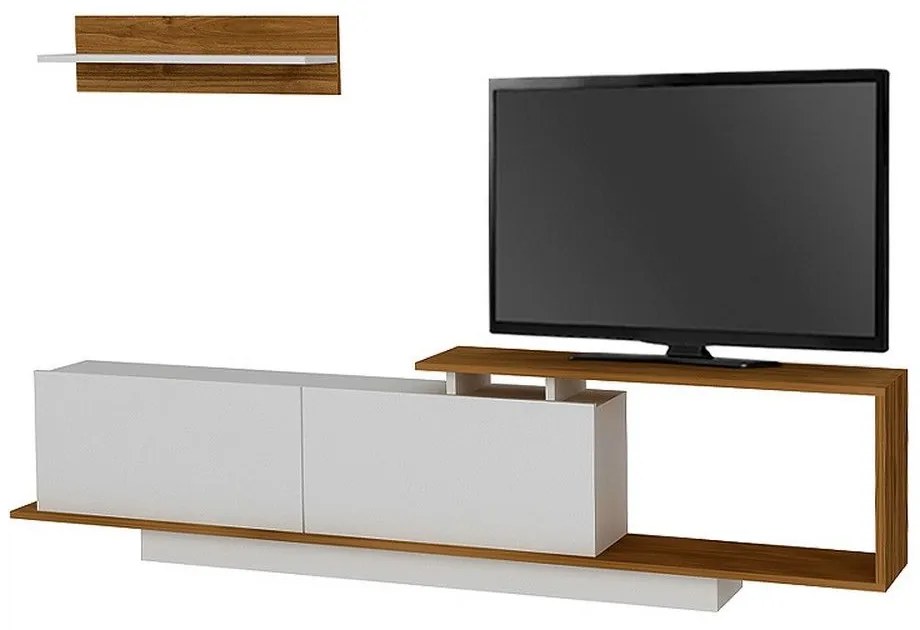 Έπιπλο Tηλεόρασης Novara 212807 Με Ράφι 180x29,6x45cm White - Walnut Μελαμίνη