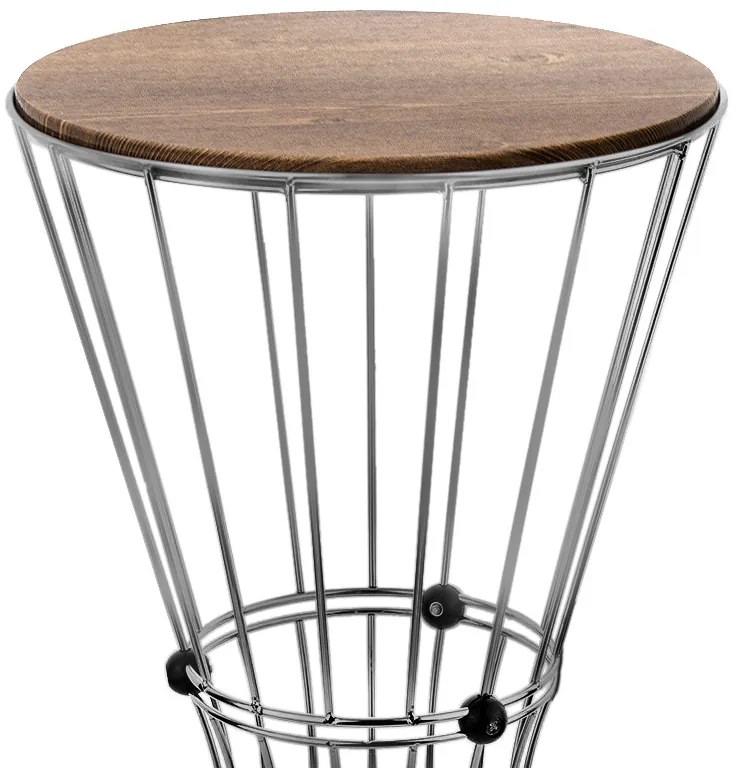 Τραπεζάκι βοηθητικό Girene Megapap μεταλλικό - Mdf χρώμα ασημί - καρυδί 32x32x58εκ.