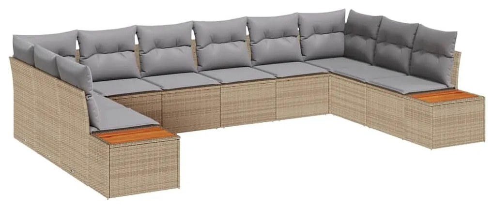 vidaXL Σετ Καναπέ Κήπου με μαξιλάρι 10 pcs Μπεζ Πολυ ράταν