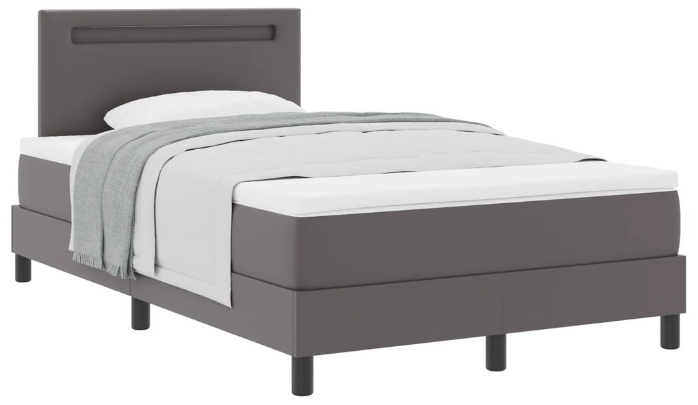 vidaXL κρεβάτι box spring με στρώμα γκρι, 120 x 200 εκ. από τεχνητό δέρμα