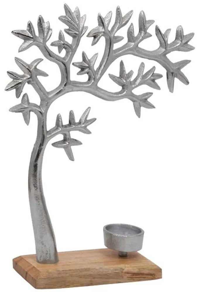 Κηροπήγιο Tree 934-123-006 23x8x31cm Nickel-Natural Ξύλο,Αλουμίνιο