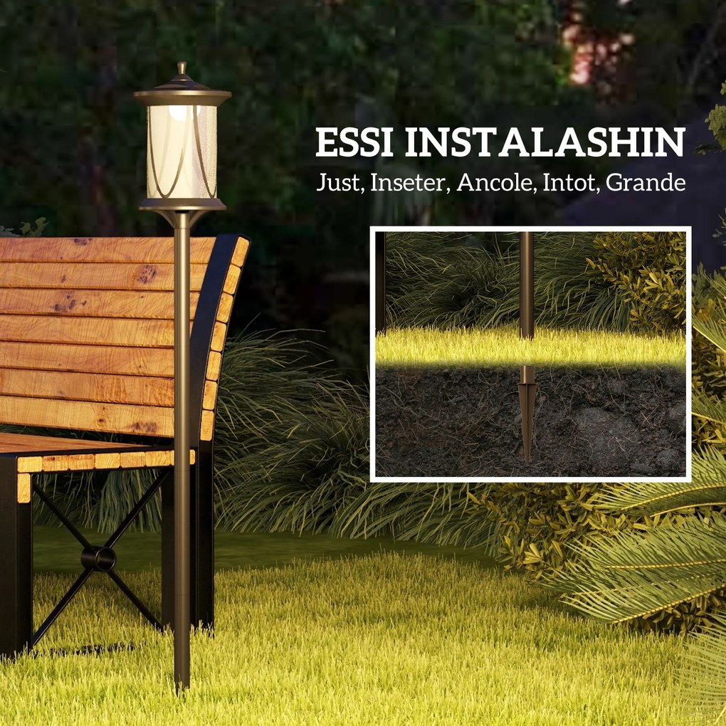 Outsunny Ηλιακό φωτιστικό εξωτερικού χώρου, LED, αυτόματη λειτουργία, ανθεκτικό στις καιρικές συνθήκες, 6 ώρες φωτισμού, 17Π x 17Β x 127Υ εκ., Μαύρο