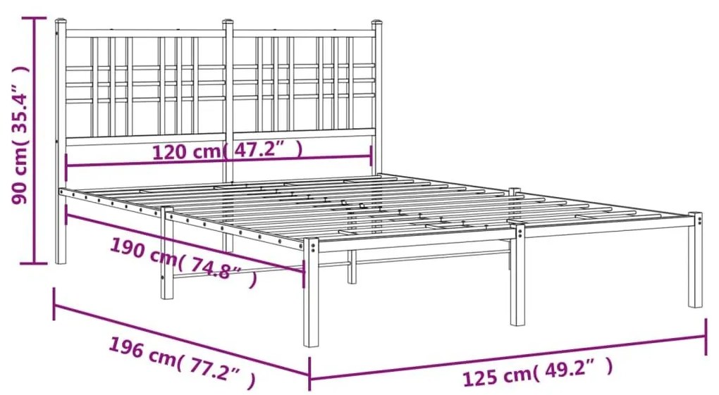 Πλαίσιο Κρεβατιού με Κεφαλάρι Μαύρο 120 x 190 εκ. Μεταλλικό - Μαύρο