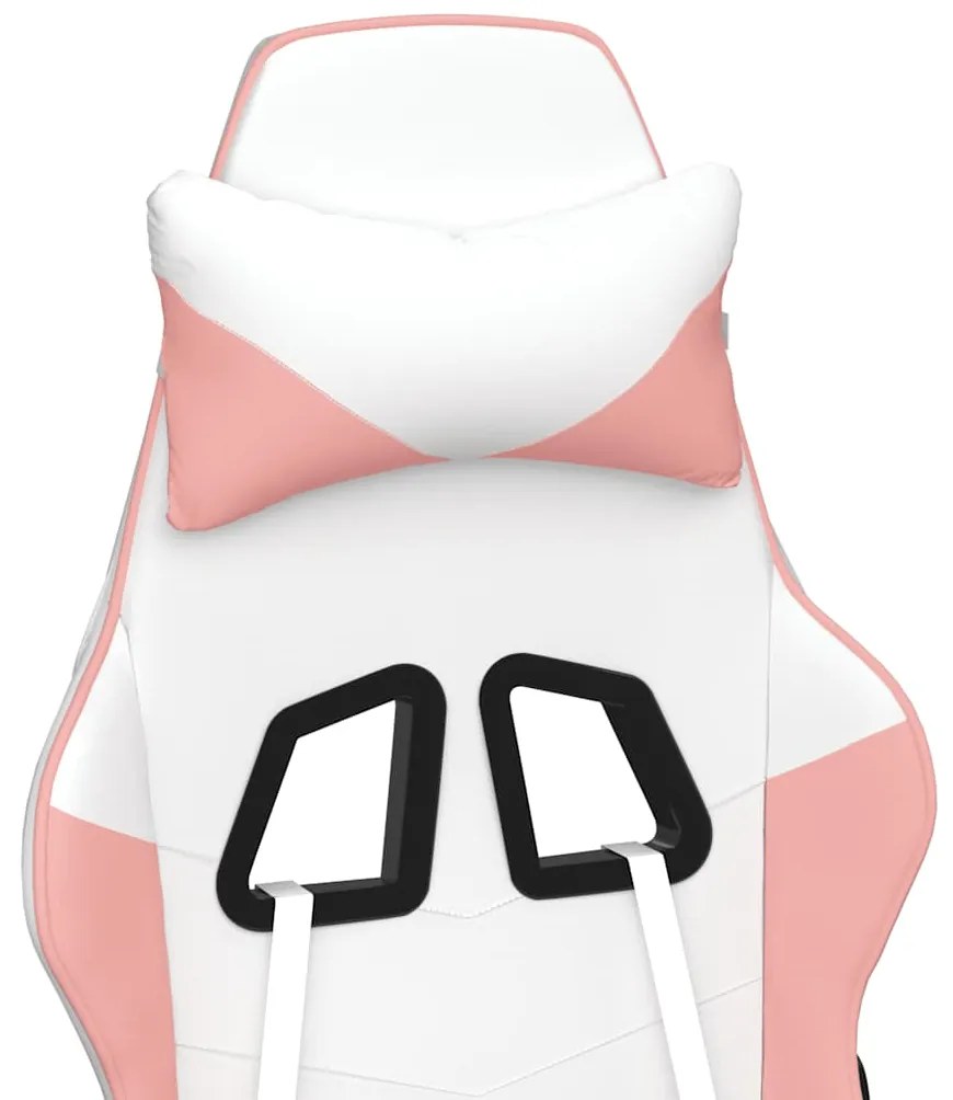 vidaXL Καρέκλα Gaming Μασάζ Υποπόδιο Λευκό &amp; Ροζ από Συνθετικό Δέρμα