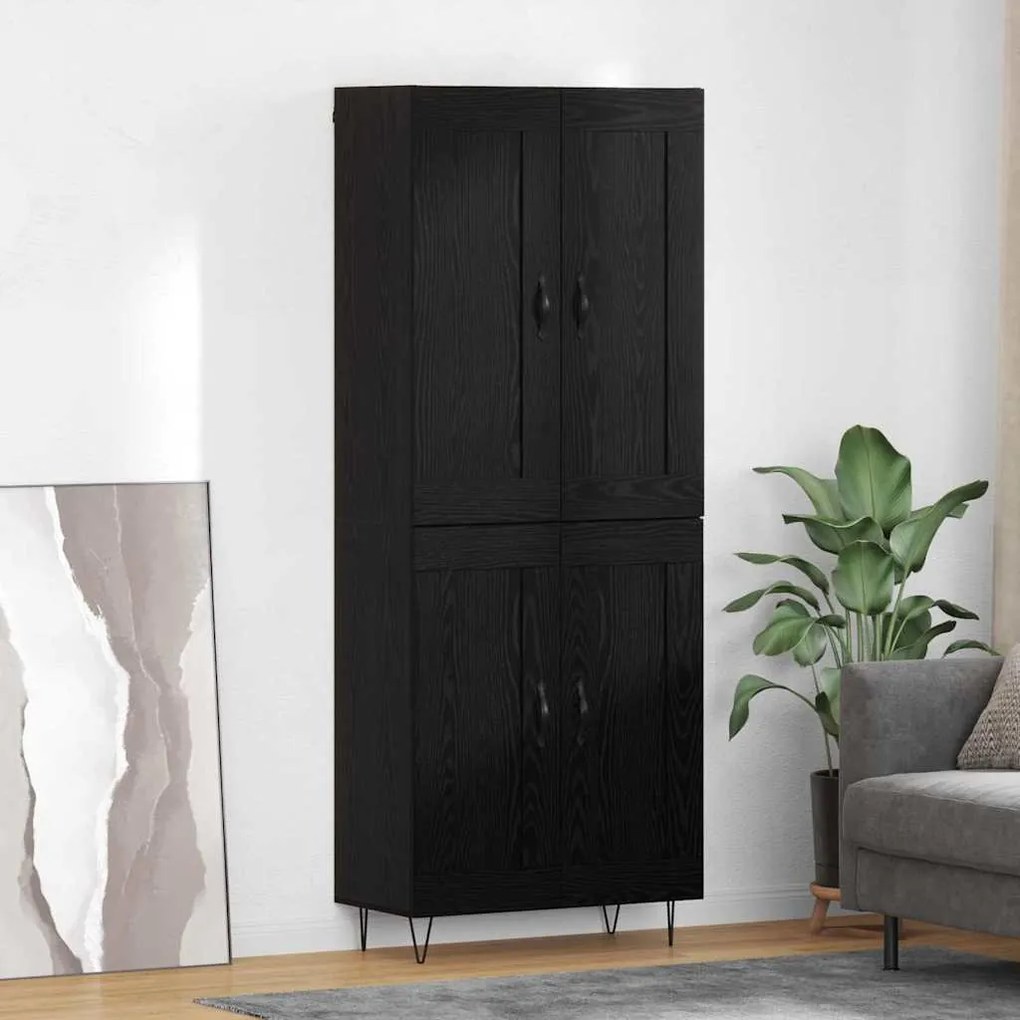 Highboard Μαύρη Οξυά 69,5 x 34 x 180 εκ. Επεξεργασμένο ξύλο