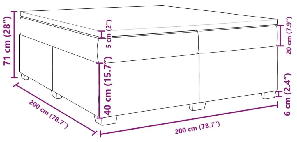 Κρεβάτι Boxspring με Στρώμα Σκούρο Γκρι 200x200 εκ. Βελούδινο - Γκρι