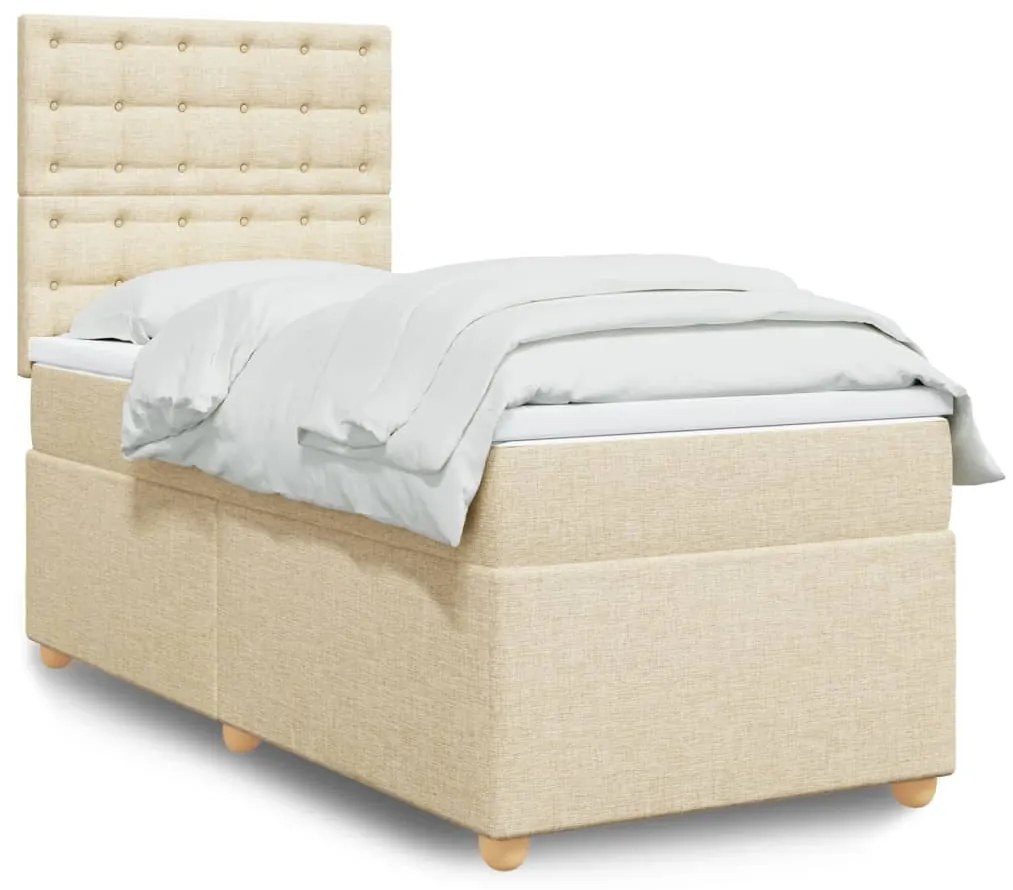 vidaXL Κρεβάτι Boxspring με Στρώμα Κρεμ 90x200 εκ.Υφασμάτινο