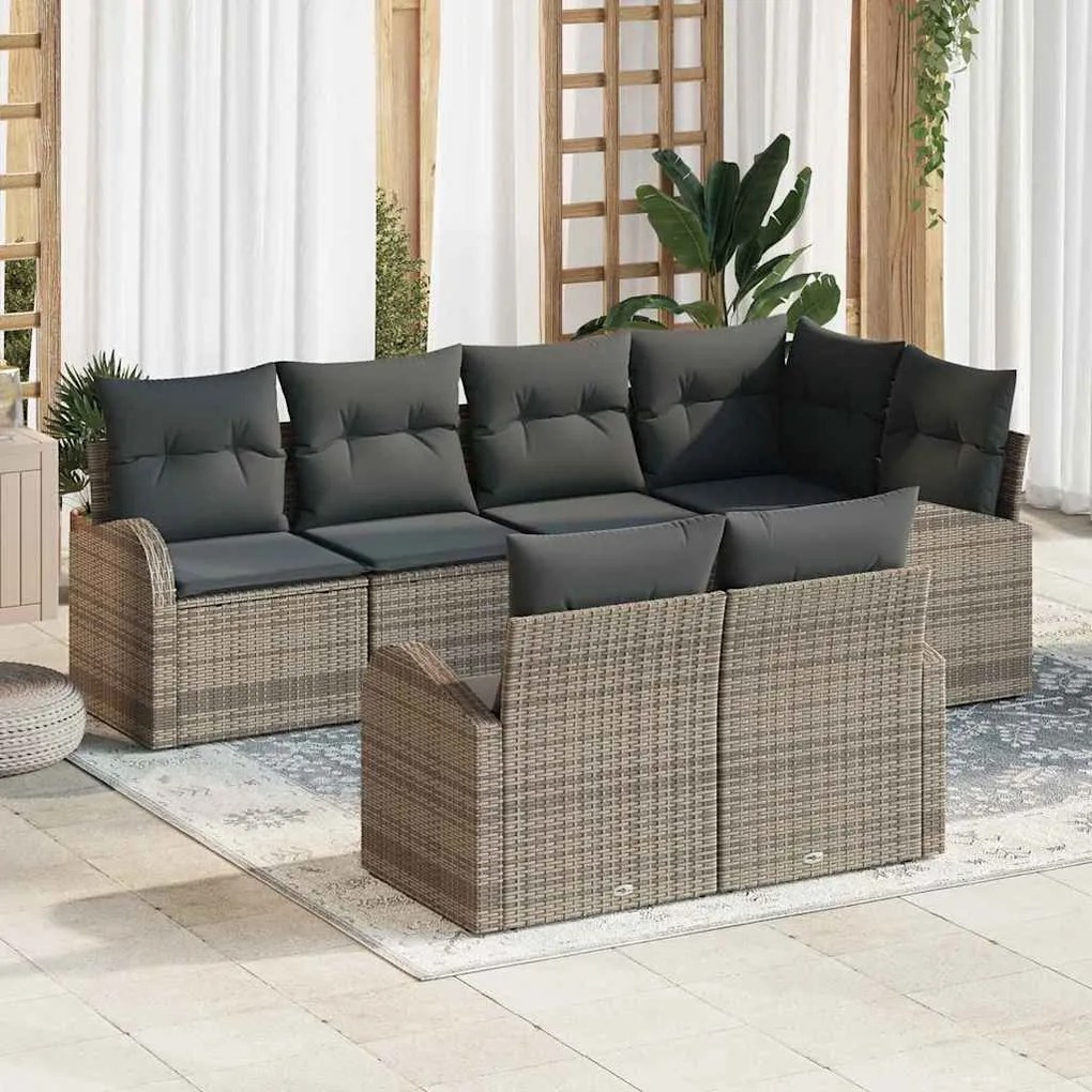 vidaXL Σετ Καναπέ Κήπου με μαξιλάρι 7 pcs Γκρι Πολυ ράταν