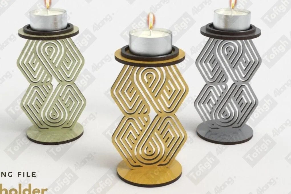 Intra απο ξύλο plywood Χρώμα wenge 3mm-4mm πάχος - Κομψή Γεωμετρική Κηροπήγα – Laser Δίασταση 20x20 cm INTRAFABR-110508762