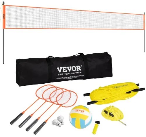 VEVOR Volleyball and Badminton Set, Outdoor Portable Badminton Net, Adjustable Height Steel Poles, Professional Combo Set with PVC Volleyball, Pump, Carrying Bag, Easy Setup for Backyard Beach Lawn