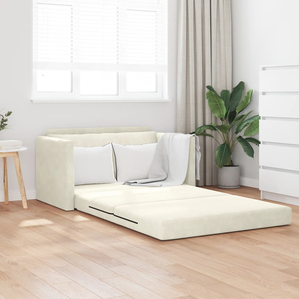 vidaXL Καναπές Κρεβάτι 2-σε-1 Κρεμ 124x204x61 εκ Βελούδο