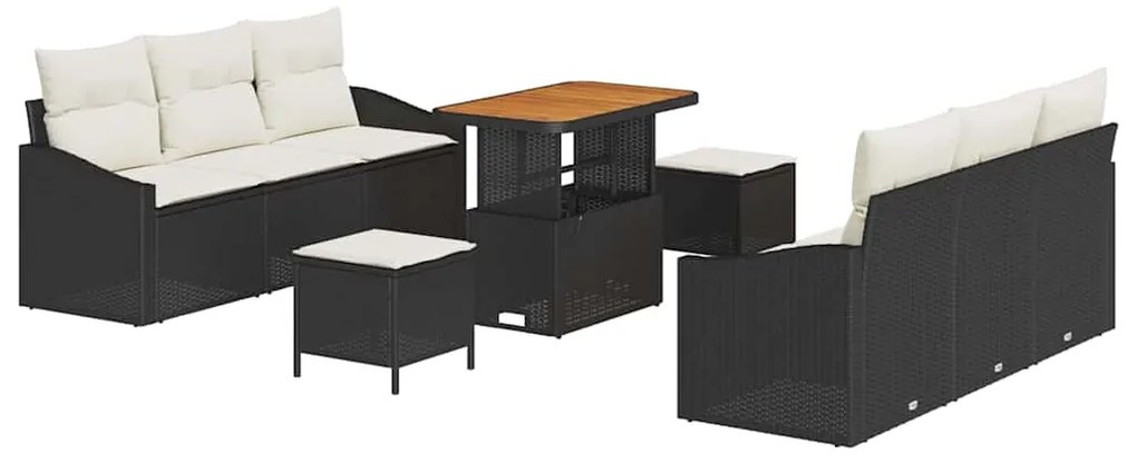 vidaXL Σετ Καναπέ Κήπου με μαξιλάρι 9 pcs Μαύρο Πολυ ράταν