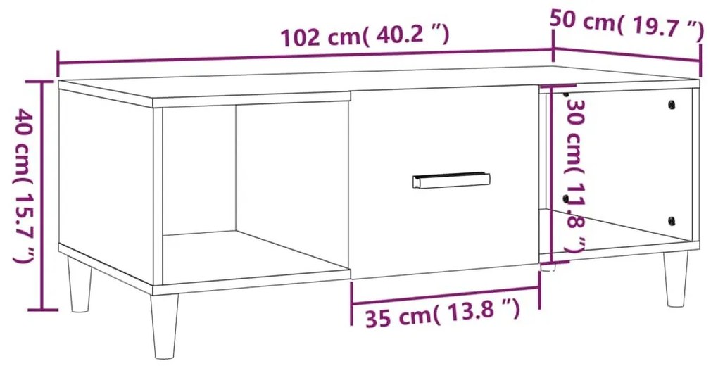 Τραπεζάκι Σαλονιού Λευκό 102x50x40 εκ. από Επεξεργασμένο Ξύλο - Λευκό