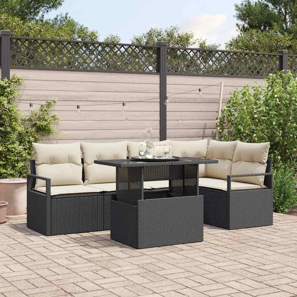 vidaXL Σετ Καναπέ Κήπου 6 pcs Μαύρο και κρεμ 100 x 55 x 73 εκ