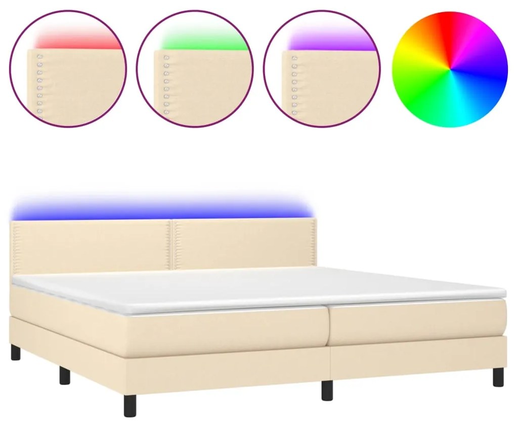 ΚΡΕΒΑΤΙ BOXSPRING ΜΕ ΣΤΡΩΜΑ &amp; LED ΚΡΕΜ 200X200 ΕΚ. ΥΦΑΣΜΑΤΙΝΟ 3133106