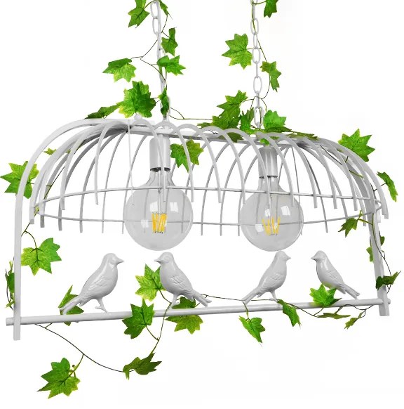 01644 GloboStar® GLOBOSTAR® NEST 01644 Vintage Κρεμαστό Φωτιστικό Οροφής με Ντουί 2 x E27 AC 220-240V IP20 - Λευκό & Πράσινο - Μ73.6 x Π37.5 x Y38cm