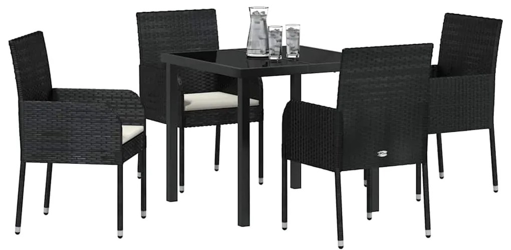 vidaXL Σέτ φαγητού για κήπο με μαξιλάρι 5 pcs Μαύρο συνθετικό ρατάν