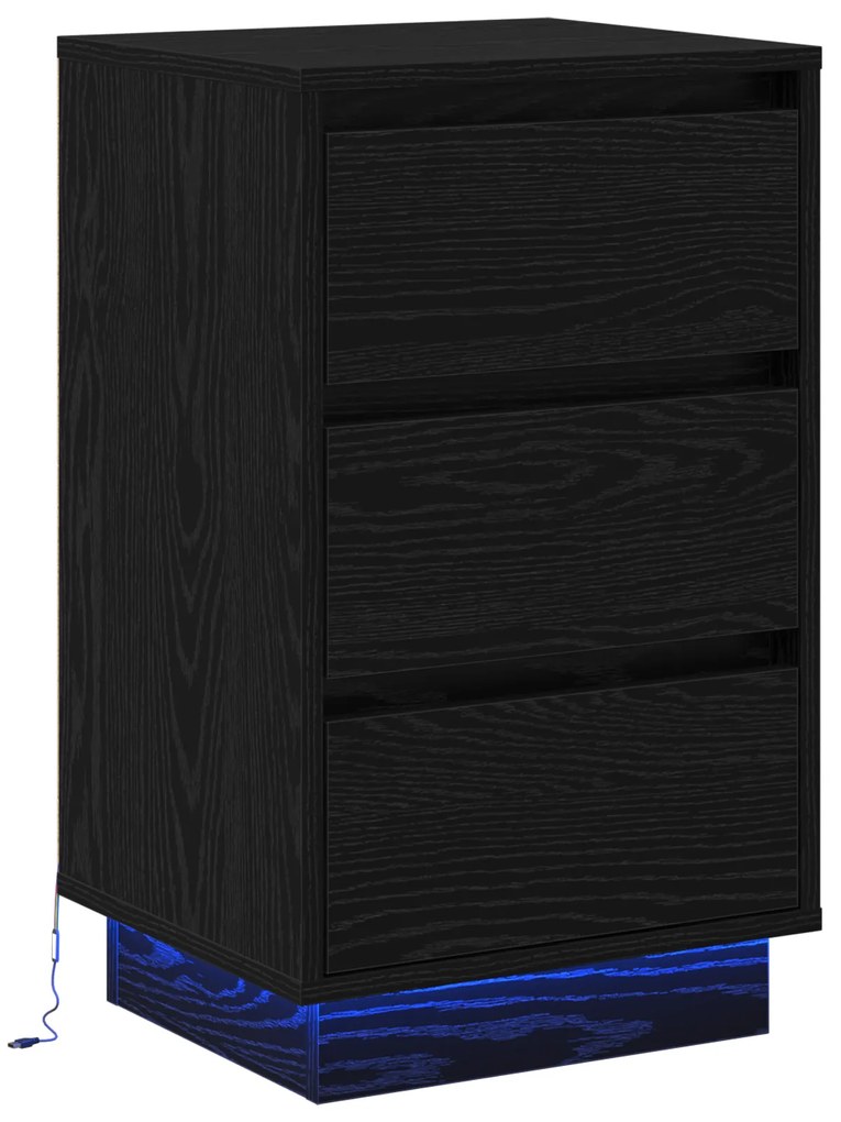 vidaXL Κομοδίνο με LED Μαύρης Δρυός 39x34.5x65 εκ. Επεξεργασμένο Ξύλο