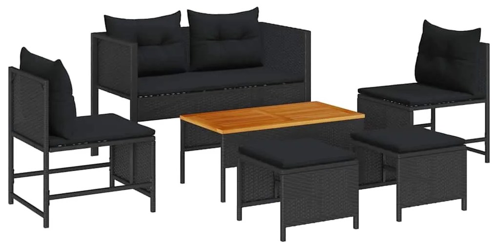 vidaXL Σετ Καναπέ Κήπου με μαξιλάρι 6 pcs Μαύρο συνθετικό ρατάν