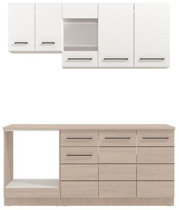 Σύνθεση κουζίνας SAVONA 180 Grey oak - Λευκό 180x57x200εκ. 180x57x200 εκ.