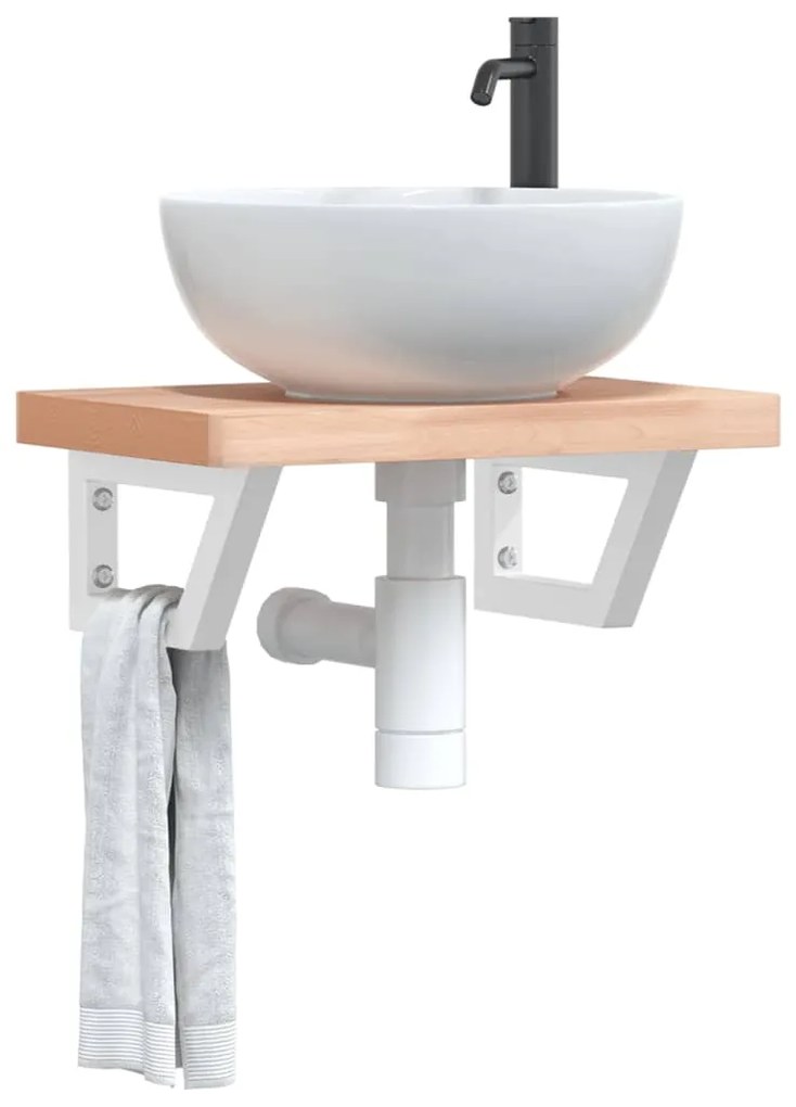 Ράφι Νιπτήρα Τοίχου από Ατσάλι / Μασίφ Ξύλο Οξιάς