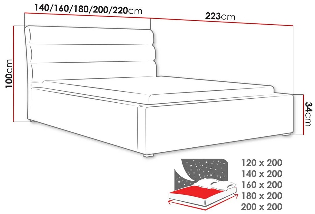 Κρεβάτι Pomona 110, Διπλό, Γκρι, 200x200, Ταπισερί, Τάβλες για Κρεβάτι, 220x223x100cm, 91 kg | Epipla1.gr