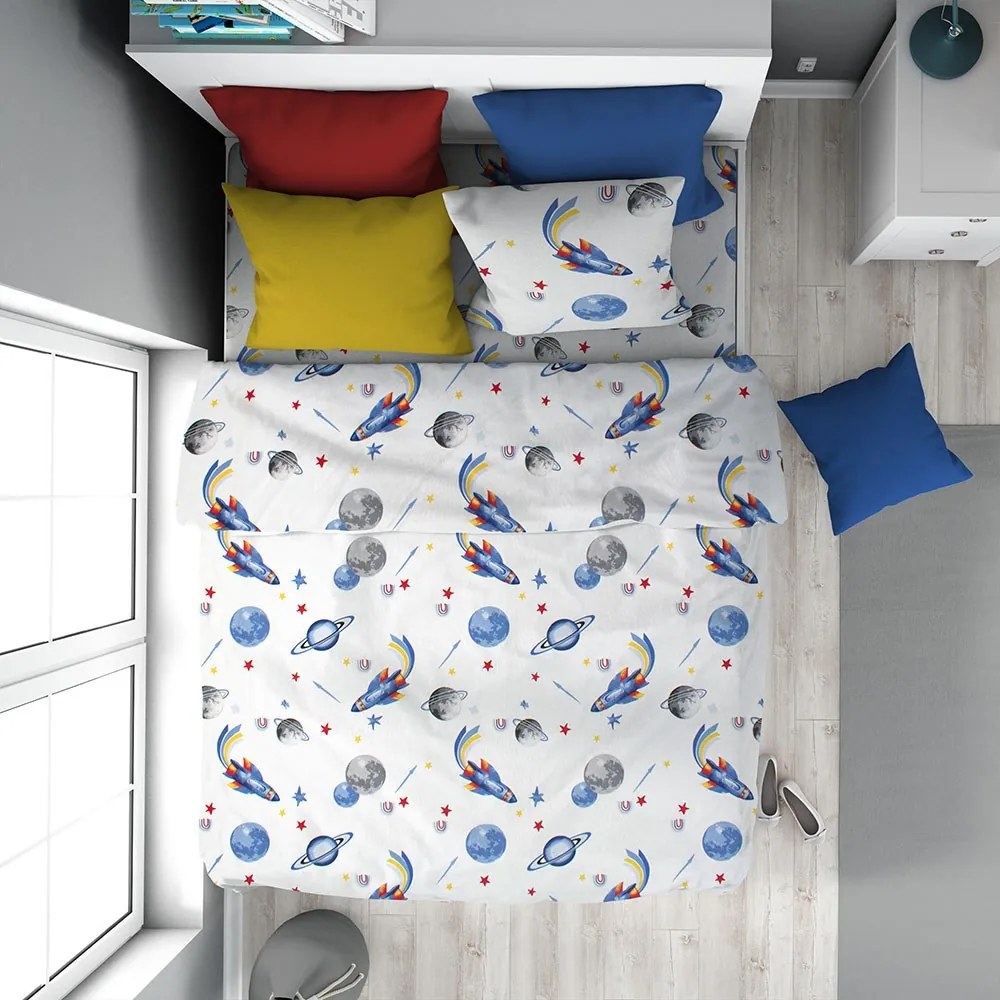 Πάπλωμα Παιδικό Space Mission 184 White-Blue DimCol Μονό 160x240cm 100% Cotton