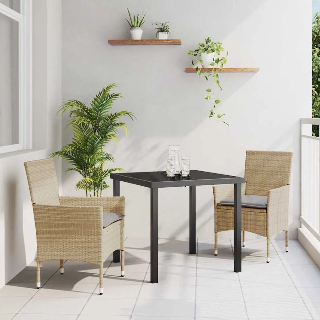 vidaXL Σέτ φαγητού για κήπο με μαξιλάρι 3 pcs Μπεζ Πολυ ράταν