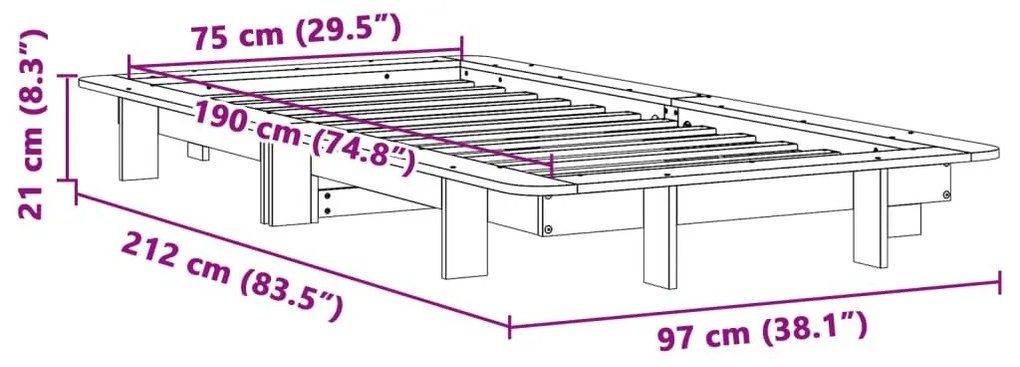 Σκελετός Κρεβατιού Χωρίς Στρώμα 75x190 εκ Μασίφ Ξύλο Πεύκου - Καφέ